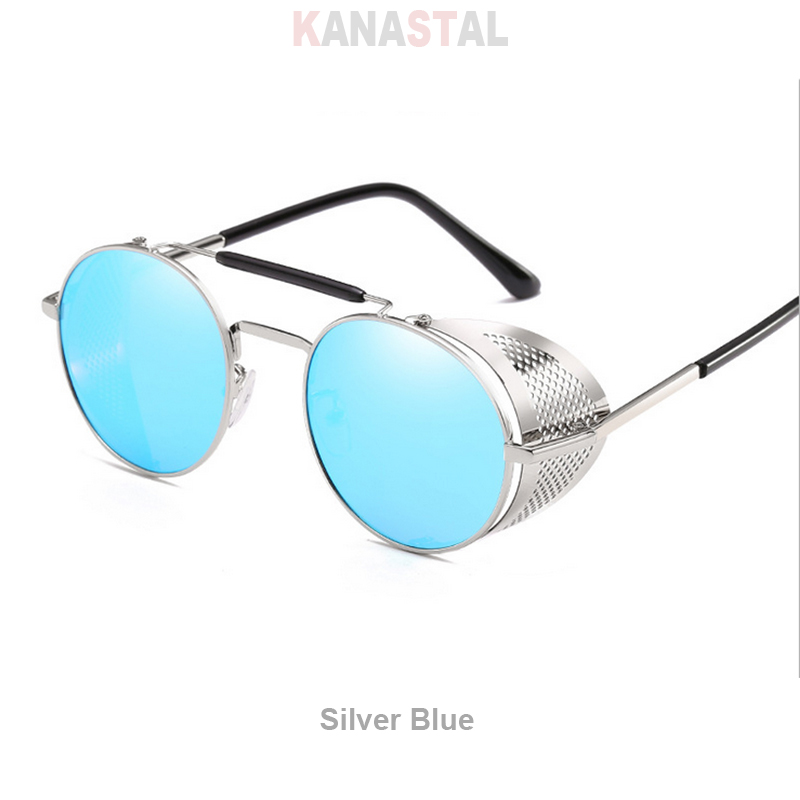 Retro Round Steampunk Sunglasses Men Women UV Side Shield Glasses Metal Frame Gothic Mirror Lens Sun Glasses: Yellow