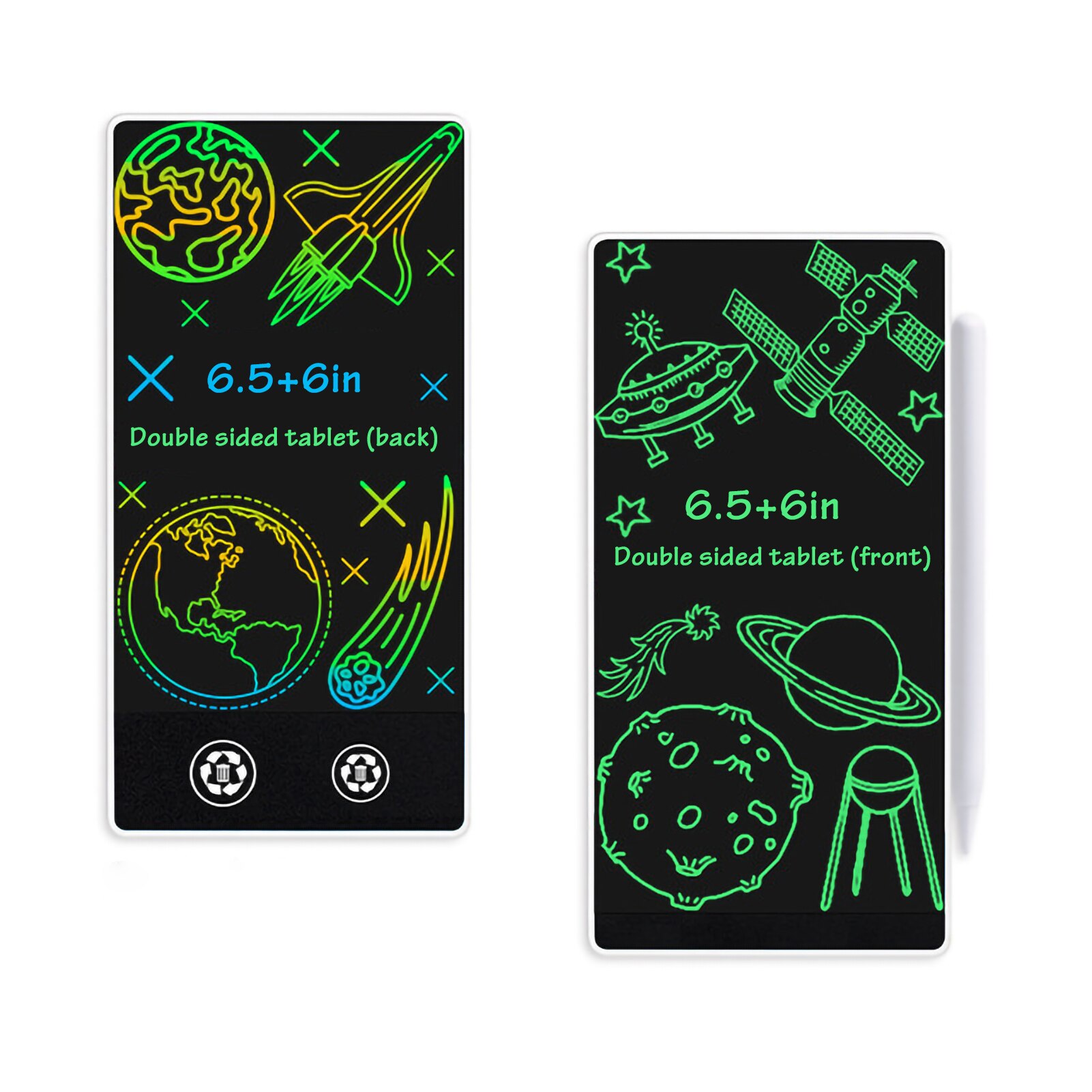 11.5/9.5/6.5 Inch Double-sided LCD Writing Tablet Full Screen with 2 Stylus Drawing Writing Taking Notes Leaving Messages: 6.5inch-White