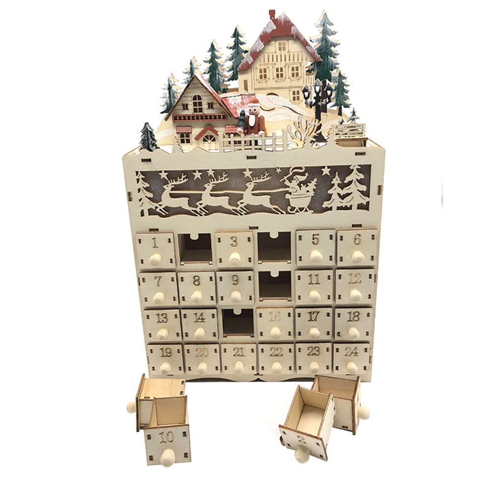 Christmas Wooden Advent Calendar Countdown Decoration 24 Day Countdown Calendar With LED Light Wood Desk Ornaments: Default Title