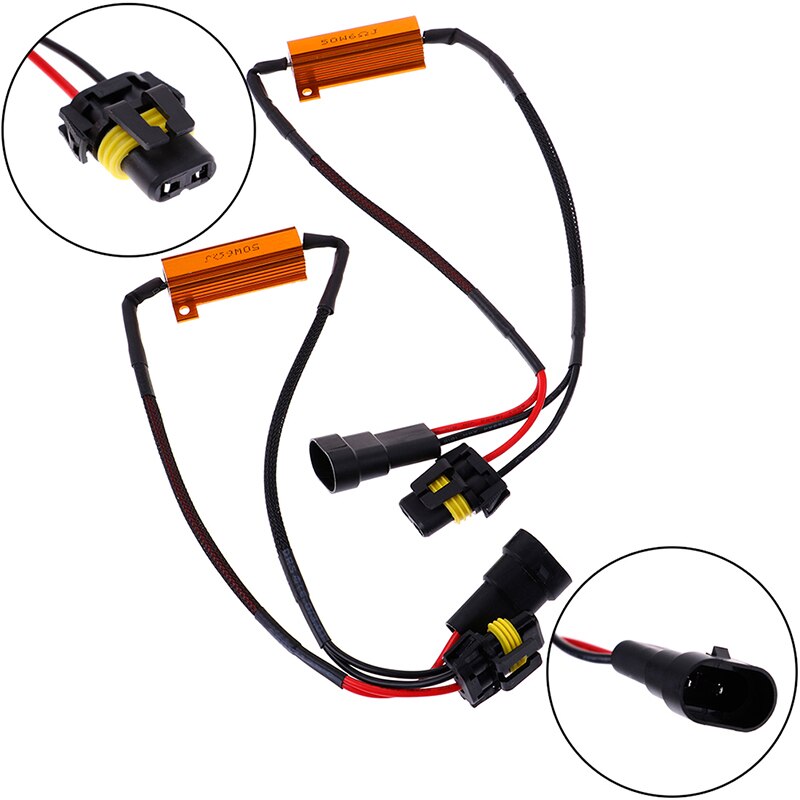 2Pcs 50W H7/9005/9006 Car Load Resistor Error Canceller LED Decoder Canbus Free Wiring Canceller Decoder Light