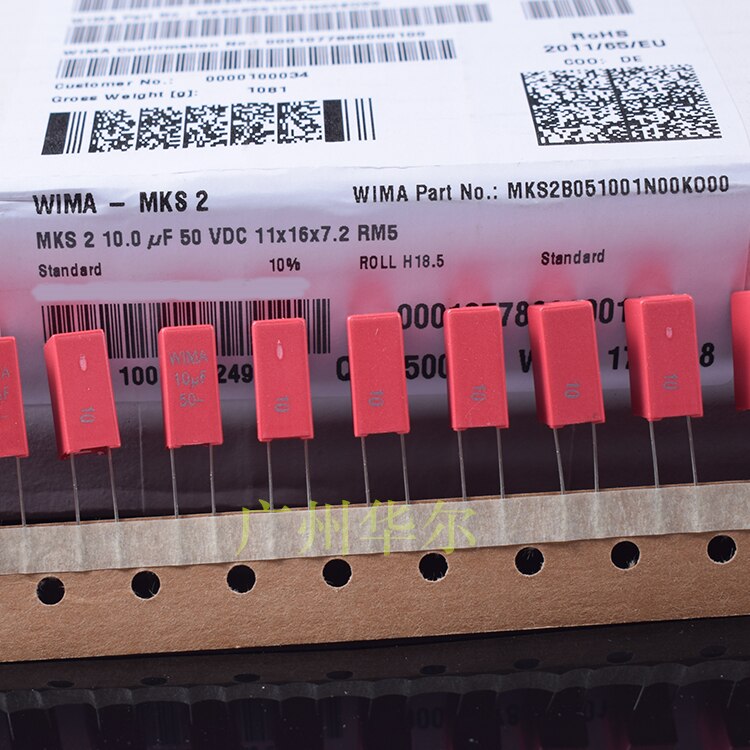 6PCS RED WIMA MKS2 10UF 50VDC 10% PCM5 106/50V (K level) MKS2B051001N00K00 MKS 106 50V P5MM