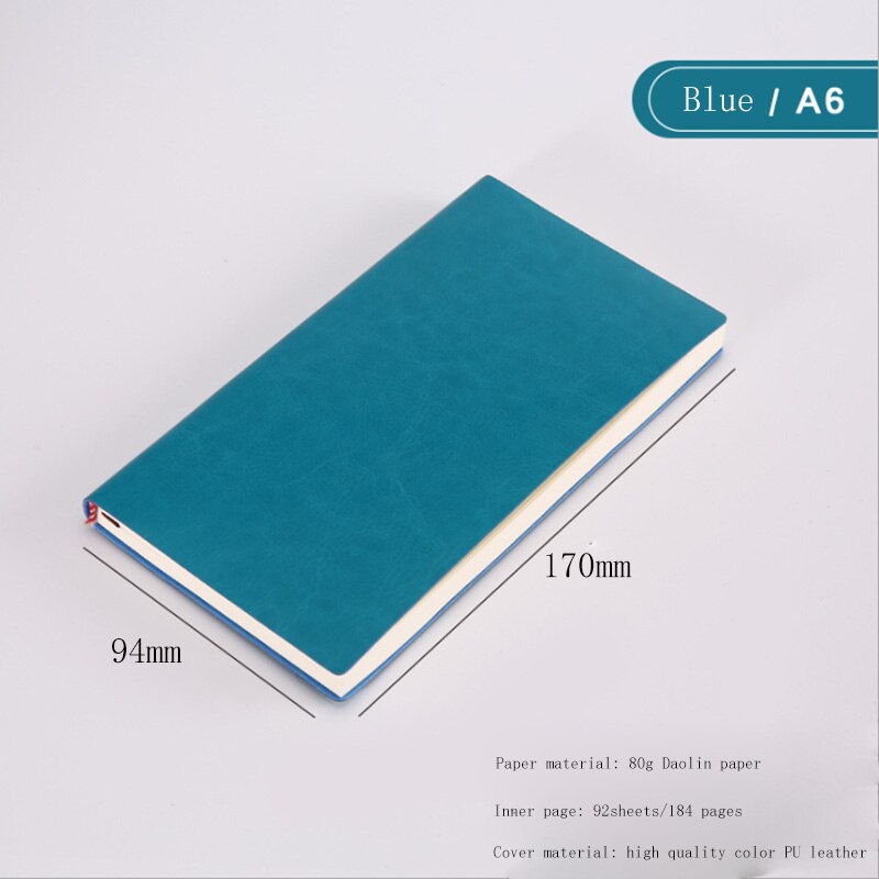 Soft Business Leather Diary Notebook A6 A5 B5 PU Travelers Journal Thicken School Office Meeting Record Notepad Handbook: A6 Blue