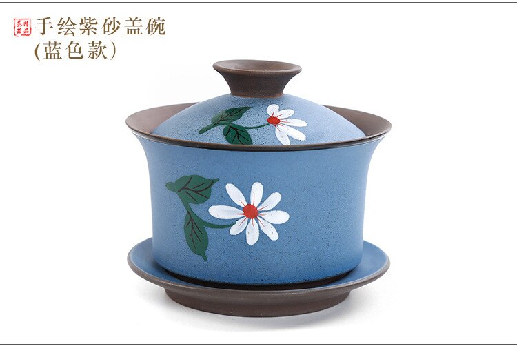 Traditionele Chinese keramische paars zand thee ware handgeschilderde handgeschilderde punten alleen drie kom grote kung fu thee cup: Chocolade
