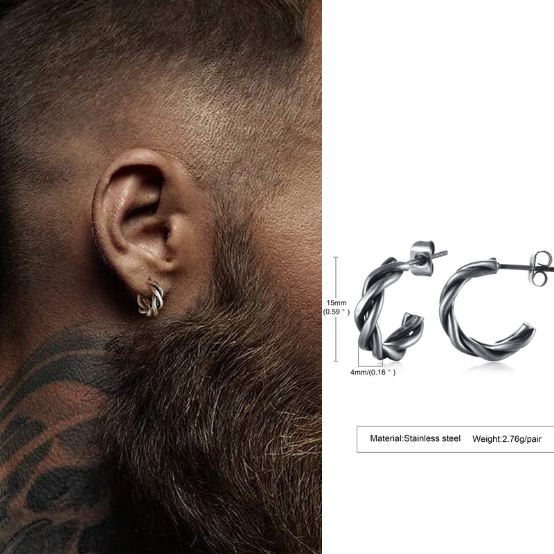 Mannen Hoops Oorbellen, Mini Twist Manchet Oorbellen. Rvs Twisted Kleine Hoops Earring, Minimalistische Mannen Sieraden: style7