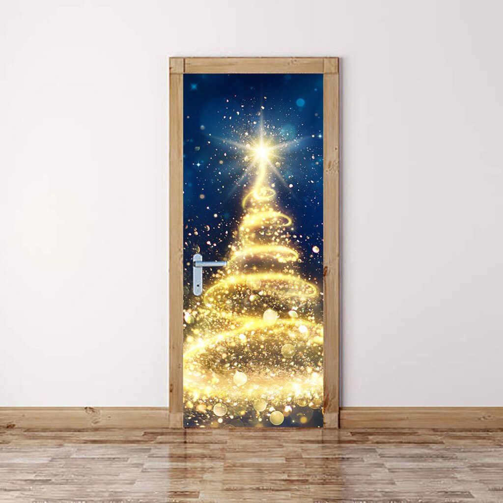 Kerst Decoratie Deur Stickers 3D Simulatie Verwijderbare Waterdichte Muurstickers Decoraties Voor Huis Новогодние Украшения