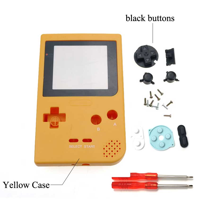 1PCS di Plastica Pieno di Caso Della Copertura Dell'alloggiamento per Gameboy Pocket Console di Gioco per GBP Borsette Caso W/Bottoni Kit pad in gomma A Vite Driver: P Yellow