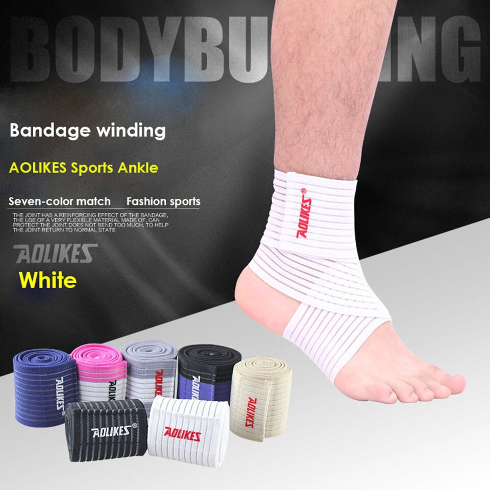 Aolikes 1Pcs 70Cm Enkel Ondersteuning Spiraalvormig Gewikkelde Bandage Volleybal Basketbal Enkel Orotection Verstelbare Elastische Banden: White