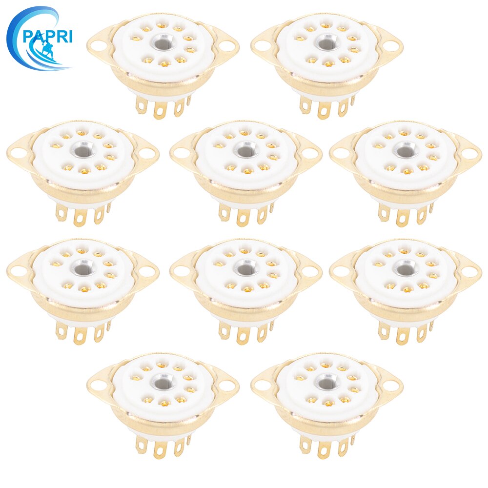 PAPRI 10PCS Ceramic B9A Gold Plated 9Pin Vacuum Tube Socket Panel Chassis Mount for ECC81 ECC82 ECC83 EL84 6922 Etc Vacuum Tube: GZC9-C1-G