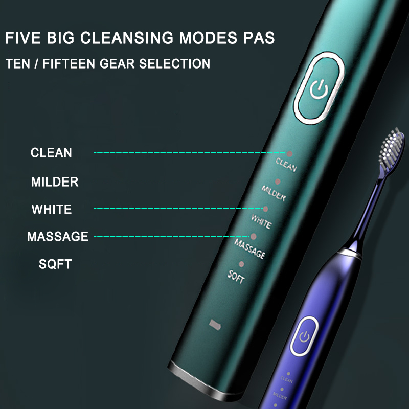 Automatic Electric Toothbrush 10 Brush Head Sonic wave Rechargeable Ultrasonic Teeth Brush Adult Replacement Heads Set 15 Modes