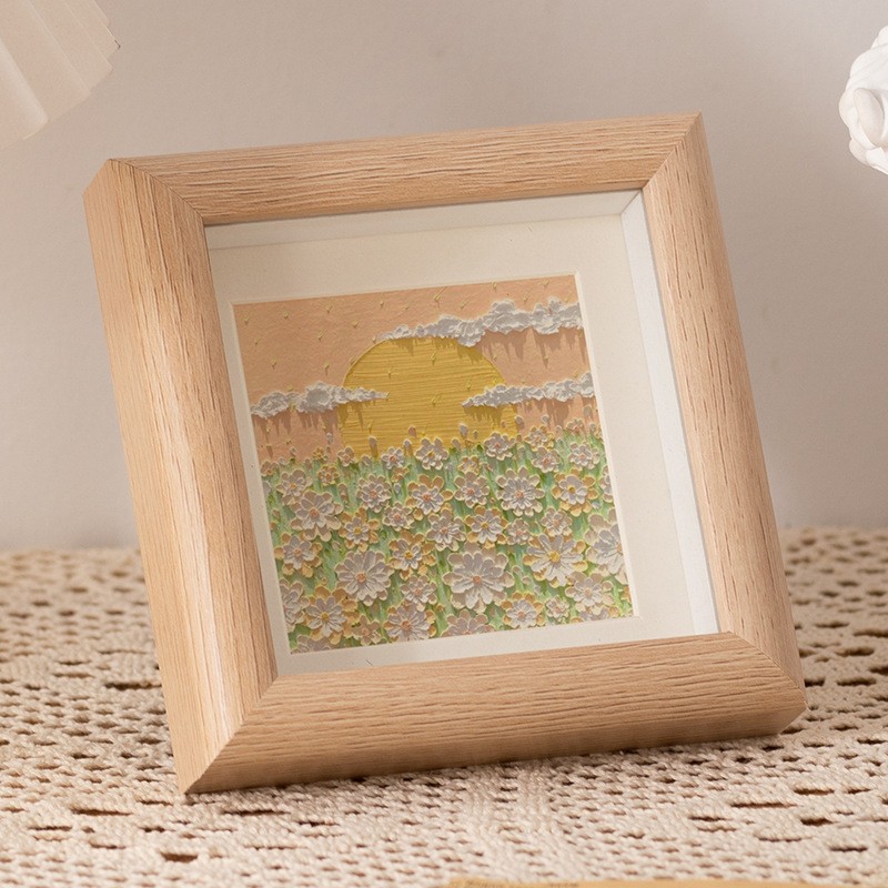 Marco de fotos cuadrado, exhibición de pintura para niños, Mini marco de fotos Retro, Porta Retrato, decoración de escritorio para el hogar: 7 pulgadas / Amarillo