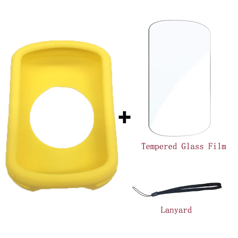 Funda Garmin Edge 540 840 con película de vidrio templado nueva funda de silicona y Protector de pantalla para ordenador GPS Garmin Edge 540 Edge 840: YELLOW