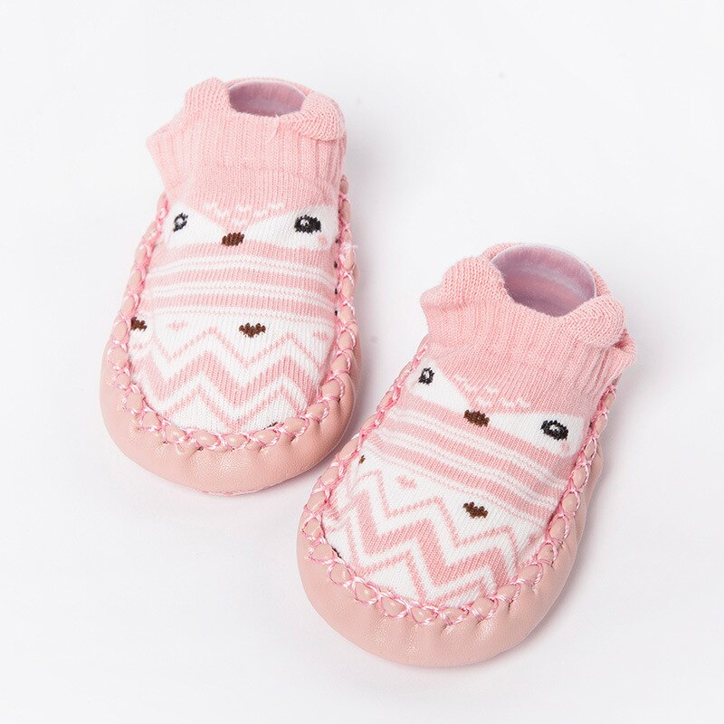 Otoño invierno Bebé calcetines bebé calcetines suelas de goma bebé cosas calcetín recién nacido zapatos antideslizantes suela suave: Pink / 6 meses