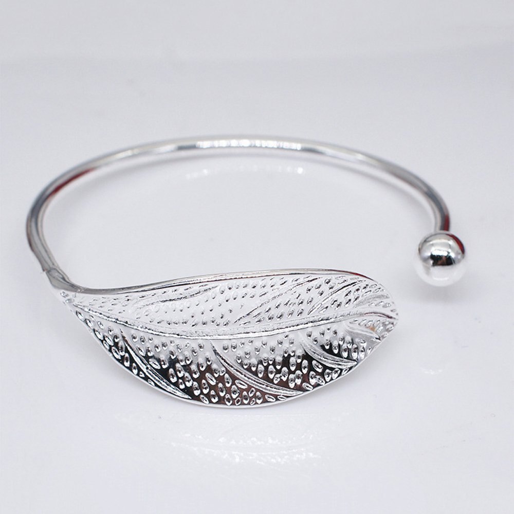 Vintage Leaf Open Bangle Verzilverd Pols Sieraden Voor Vrouwen Simple Shining Manchet Armband