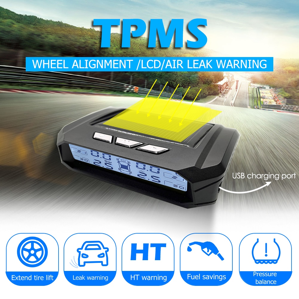Car Tire Pressure Alarm Monitor System AN05 Wireless Solar Car TPMS Auto Tire Pressure Monitoring Tyre Temp Warning System