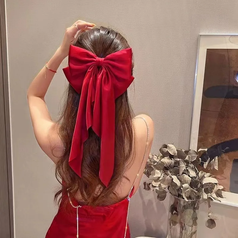 Pinza para el pelo con lazo , pasador para el pelo de satén liso Simple a la , diadema Retro con Clips, accesorios para el cabello para niñas