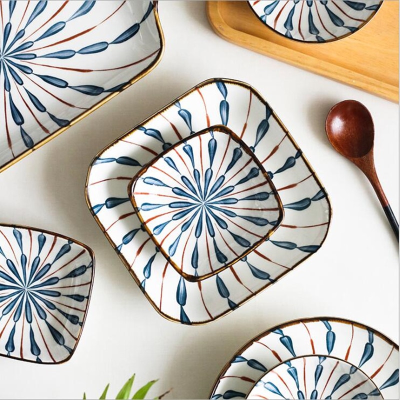 Japanese blue water drops Dinner Plate Set Ceramic Kitchen Plate Tableware Set Food Dishes Rice Salad Noodles Bowl Soup