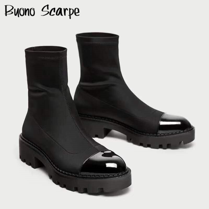 Stretch Lycra Knee High Boots Platform Sock Boots Women Long Boots Casual Ladies Sock Shoes Footwear Black Shoes: Black Short / 35