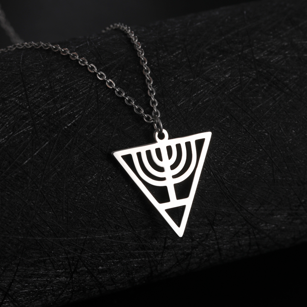 VASSAGO Hanukkah Necklace Triangle Menorah Pendant Necklace Stainless Steel Chanukah Jewelry Dainty Jewish Religious