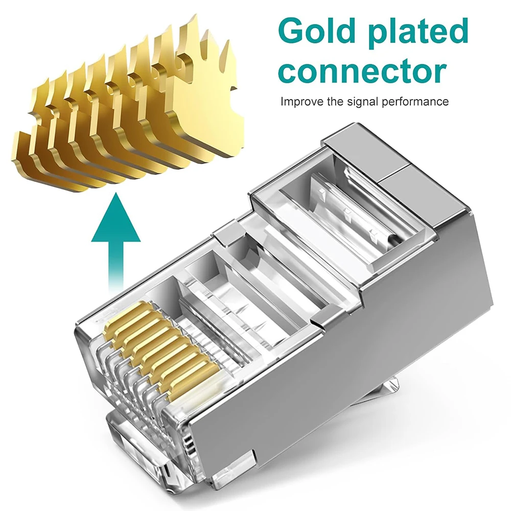 RJ45 Modular Plug Network Connectors CAT6 CAT7 CAT5 Pass Through UTP 30μ Gold-Plated Modular Ethernet STP Network Cable Plugs