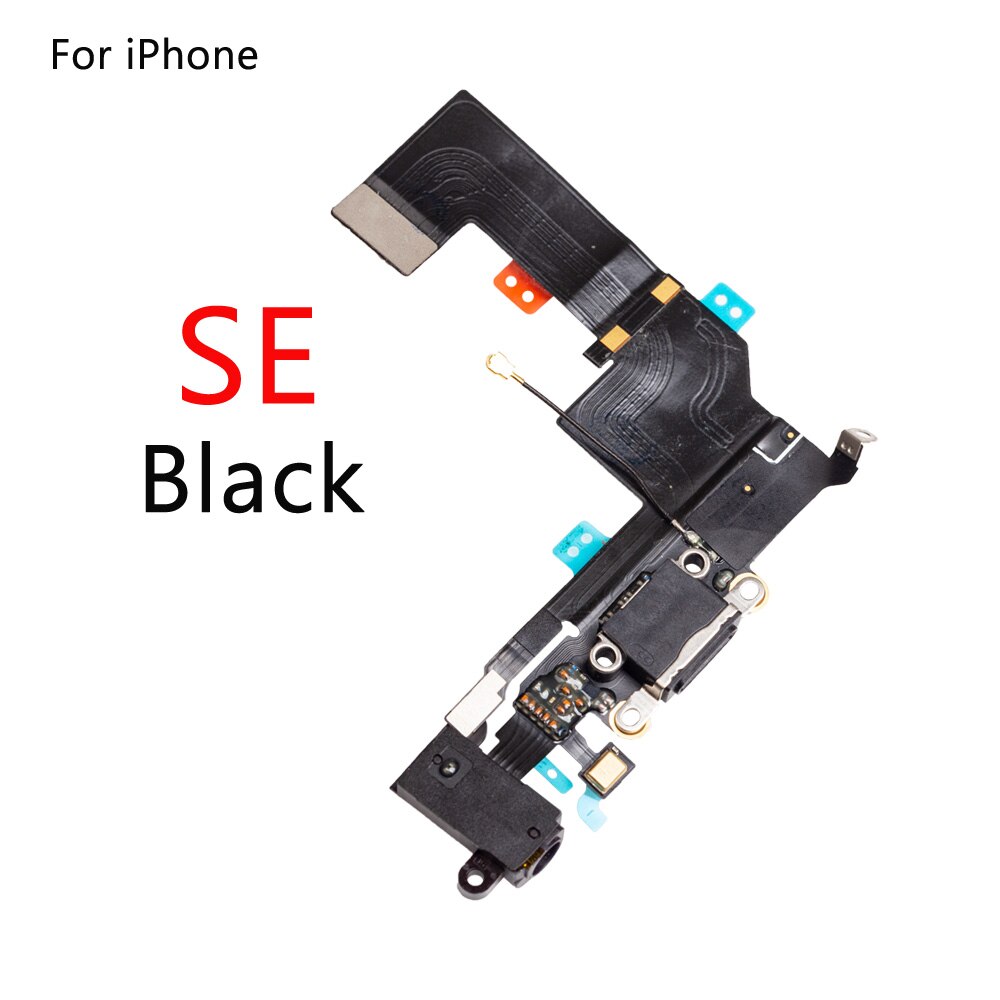 Iphonelle 6g 6 6s plus 5g 5c 5s se latausportti telakointiliitin kuulokkeiden ääniliitäntä+ mikrofonin joustokaapelin vaihto: Mustalle
