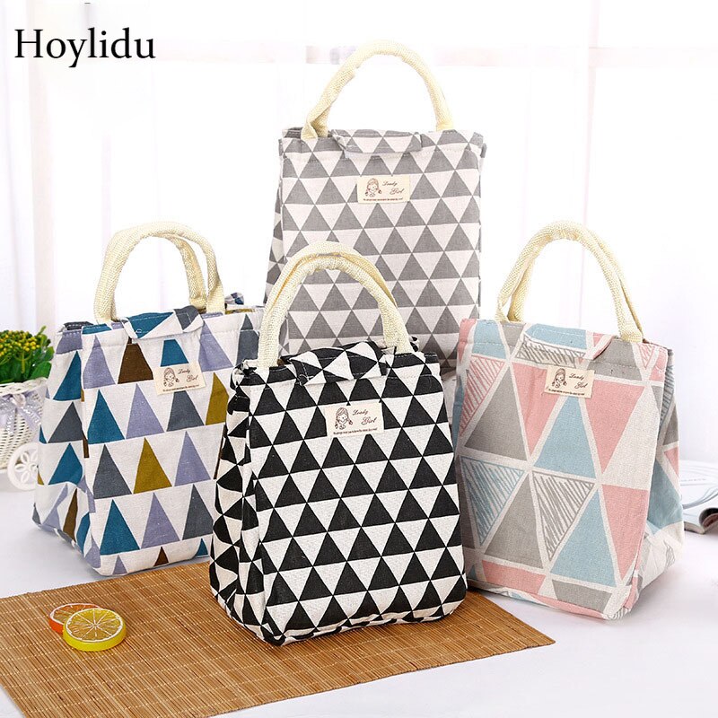 Thermal Insulated Lunch Bag for Women Kids Portable Waterproof Cotton Linen Picnic Food Bag Bento Box Pouch Cooler Totes