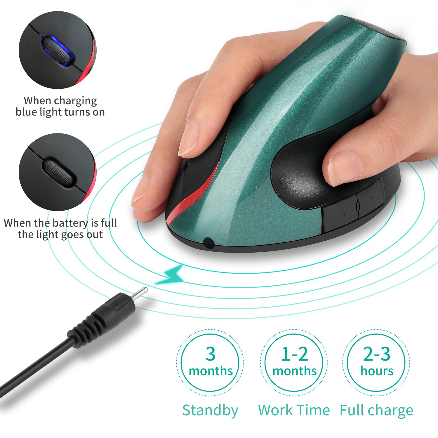 2.4G Wireless Mouse Ergonomic Vertical 5 Buttons Gaming Mouse RGB 1200 DPI Optical Mice With For PC Laptop