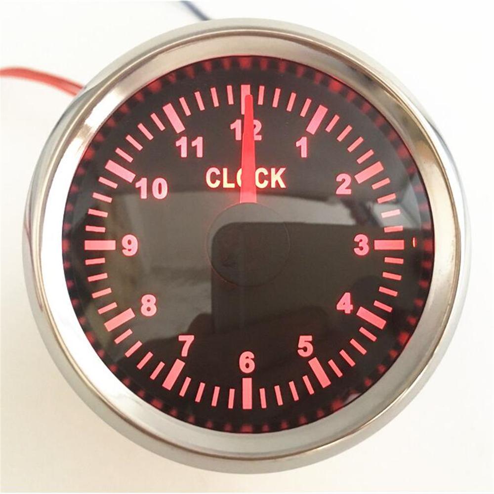 Jauges d&#39;horloge automatique 52mm, 1 pièce, 0-12 heures affichage compteur horloge rétro-éclairage rouge 9-32v pour voiture bateau moto