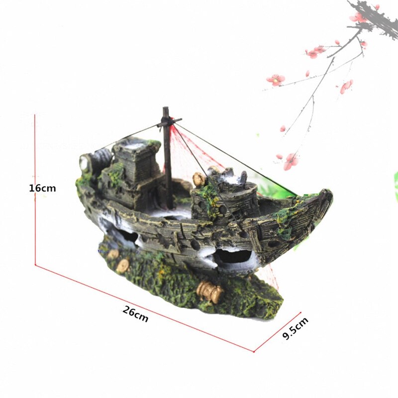 Pirate ship aquarium beautification fish tank landscaping ornaments decorative resin shipwreck decorative ship shelter: China Grid Ship