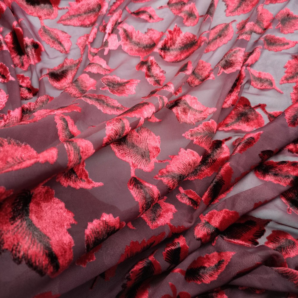 Fløjlskjole nylon cosplay stof 114cm bredde fleeced blad udbrændt stof fest cheongsam kjole stof 1 yard