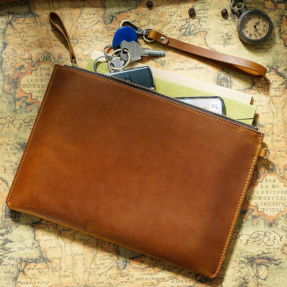 Genuine Leather Briefcase Business Luxury Laptop Sleeve Case Bag Wallet Tablet for iPad Protect Cover Pouch 11*7 inches