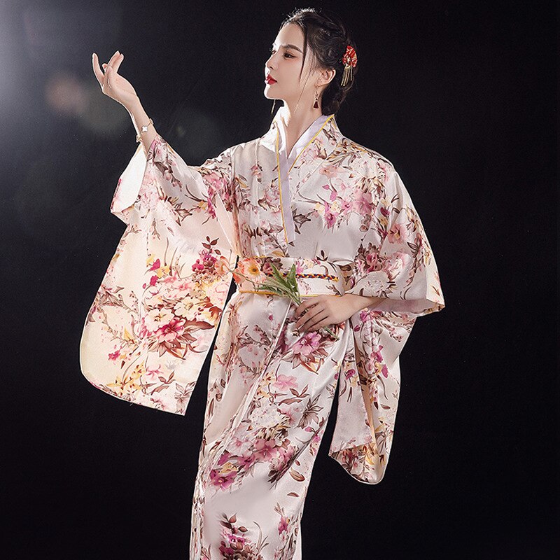 Japanse Traditionele Kimono Voor Vrouwen Herfst Winter Lange Mouw Losse Afdrukken Pyjama Dames Stage Performance Cosplay Kostuum