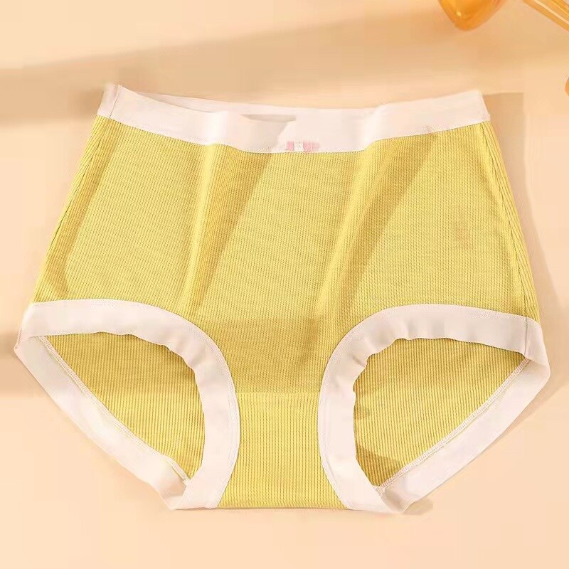 Bragas de algodón para mujer, ropa interior de cintura alta, talla grande, suave, sin costuras, calzoncillos, lencería 3XL: YELLOW / XXXL