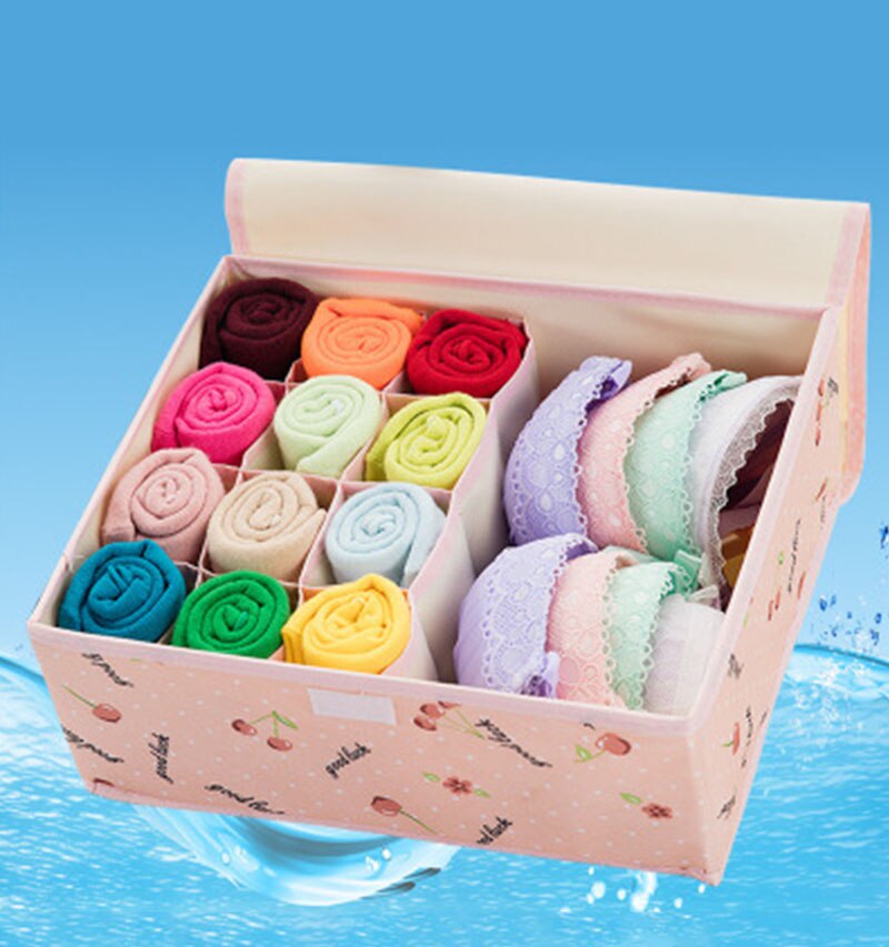 Waterdicht Oxford Doek Ondergoed Opbergdoos Home Storage Kit Drawer Closet Organisatoren Bespaar Ruimte Opvouwbare 13 Grids: pink cherry