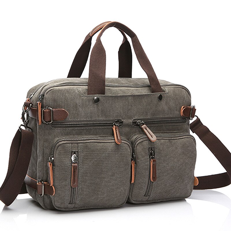 Canvas Leather Men Travel Handbag Luggage Bags Men&#39;s Duffel Bags Travel Tote Male Multifunction Shoulder Strap Handbags: Army Green