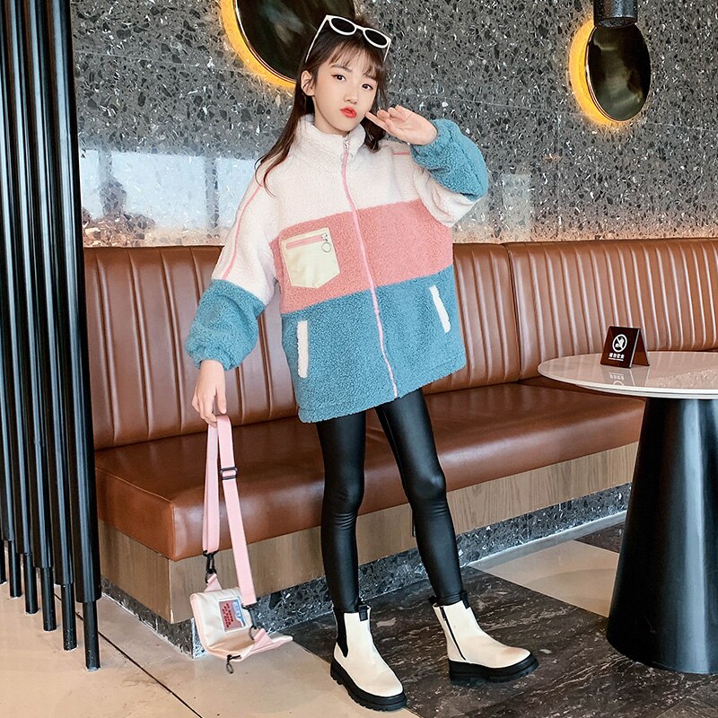 Top in lana Cashmere per ragazze inverno nuovi arrivi misto lana calda bambini giacca lunga in pile addensato abbigliamento per bambini capispalla 4-14 anni