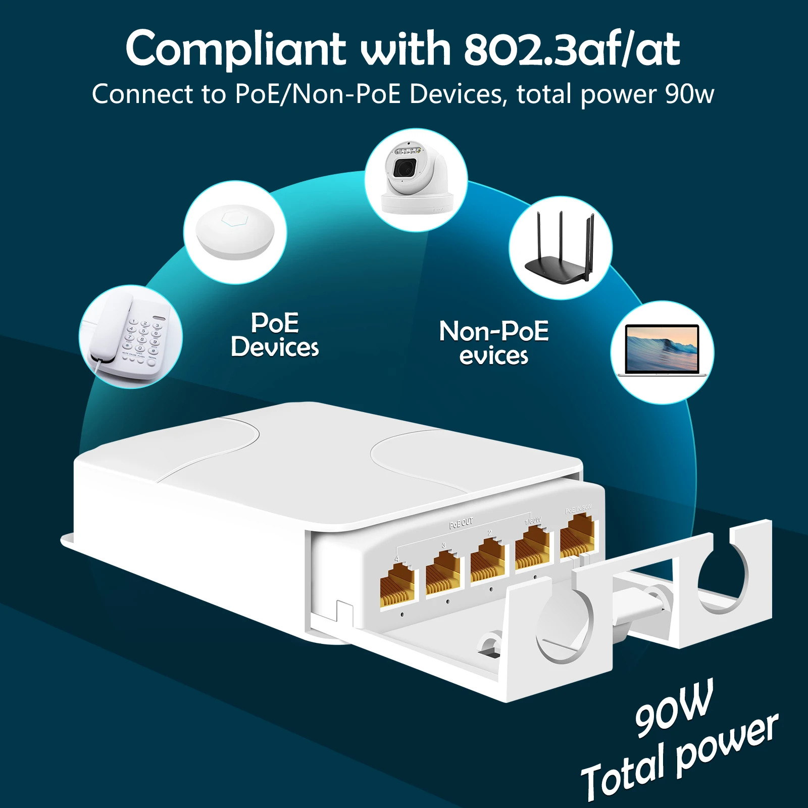 Estensore POE a 5 porte Ripetitore a 4 porte 100/1000Mbps Switch di rete impermeabile IP55 esterno VLAN 44-57V per telecamera POE Wierless AP
