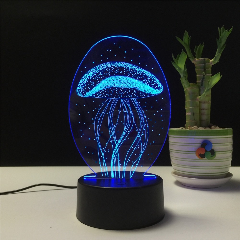 Night Light LED Lamp Jellyfish 3D Visual Illusion Lamp Transparent Acrylic 7 Color Changing Touch Table Lamp Kids Lava Lamp