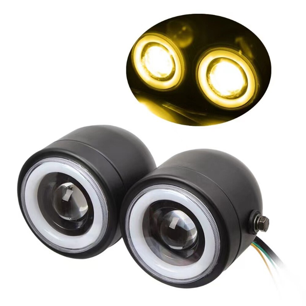 Angel Eye Twin Headlight Motorcycle Head Lamp Universal Fit for Street bike-Harley-Yamaha-Kawasaki-Suzuki 1 Pair: Yellow