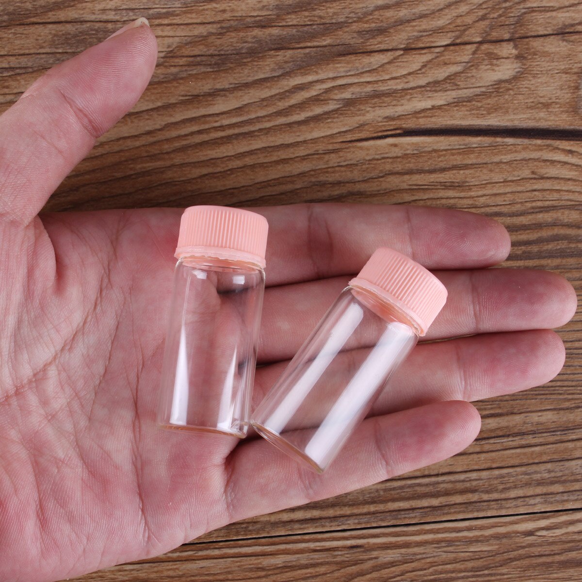 Frascos de vidrio con tapas de plástico rosa para especias, CON POCIÓN frascos de vidrio, 10 Uds. De diámetro de 22mm, 5ml/6ml/7ml/10ml/14ml