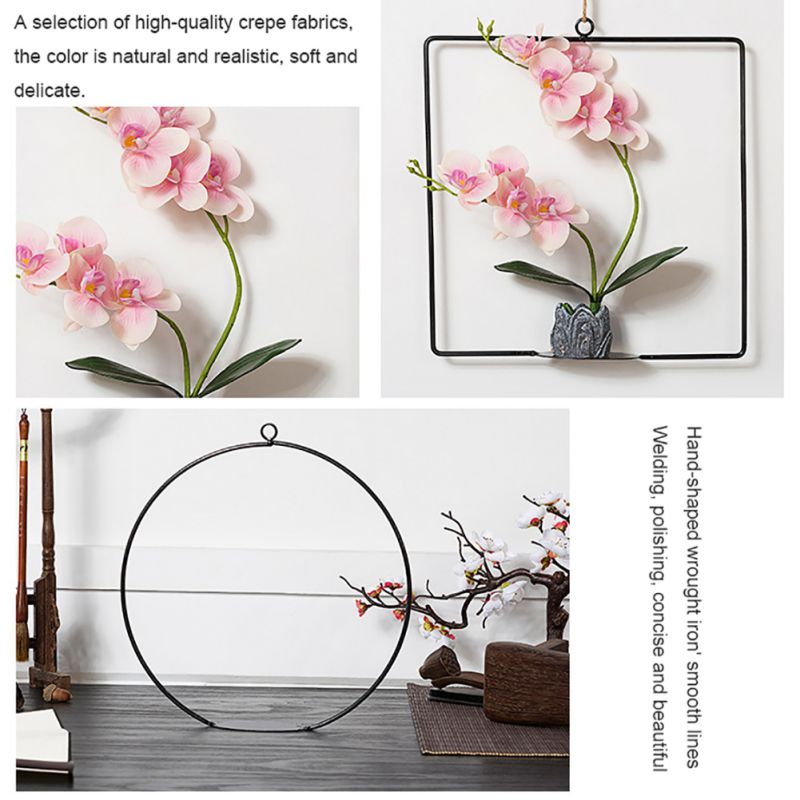 Geometric Metal Wire Wreath Hoop Frame Artificial Flower Garland Wall Hanging Decorations Wedding Party Backdrop Round/Square