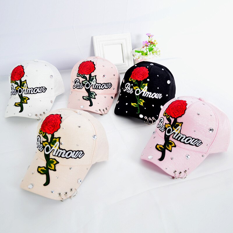 Flor Rosa bordado papá sombrero mujeres hombres lindo ajustable algodón Floral gorra de béisbol X85