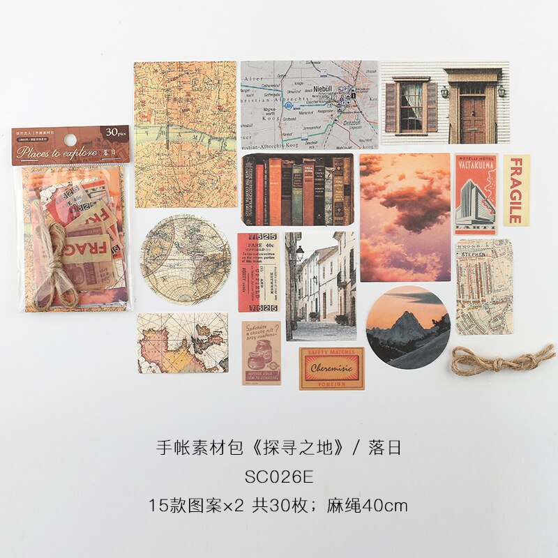 Paquete de Material de mapa antiguo de viaje, Material adhesivo, tarjetas de papel, álbum de recortes/fabricación de tarjetas/proyecto de diario, decoración de diario DIY: 1