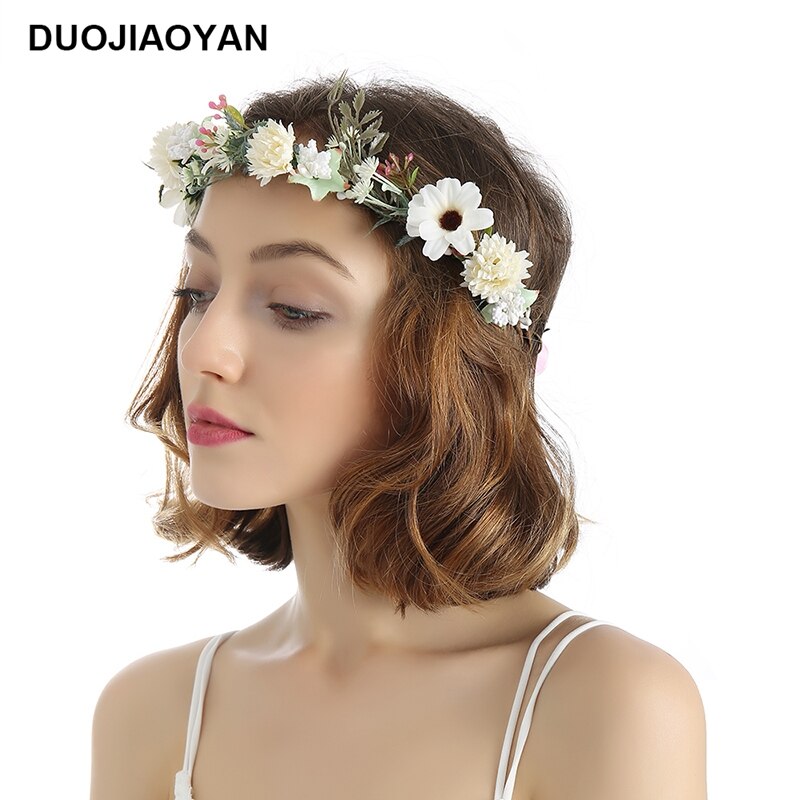 DUOJIAOYAN Color Flower Crown Tiara bridal Hair Wreath Women Fabric Artificial Flower Headband Wedding Hair Accessories