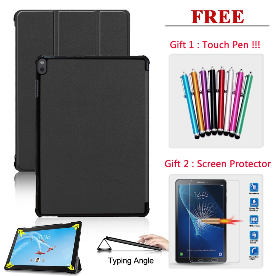 Free Screen Protector Glass +Case For Lenovo Tab E7 / E8 / E10 / M10 PU Leather Smart Magnetic Cover TB/X104F/7104F/8304F/X605F