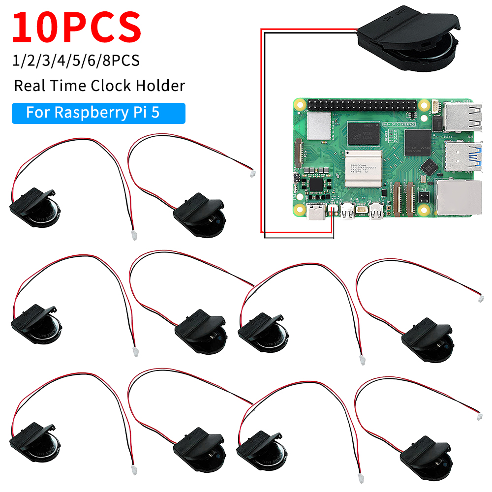 Boîtier de batterie RTC pour Raspberry Pi 5, support d'horloge en temps réel avec ou sans batterie, kit de batterie pour RPI 5 Pi5, 10 pièces