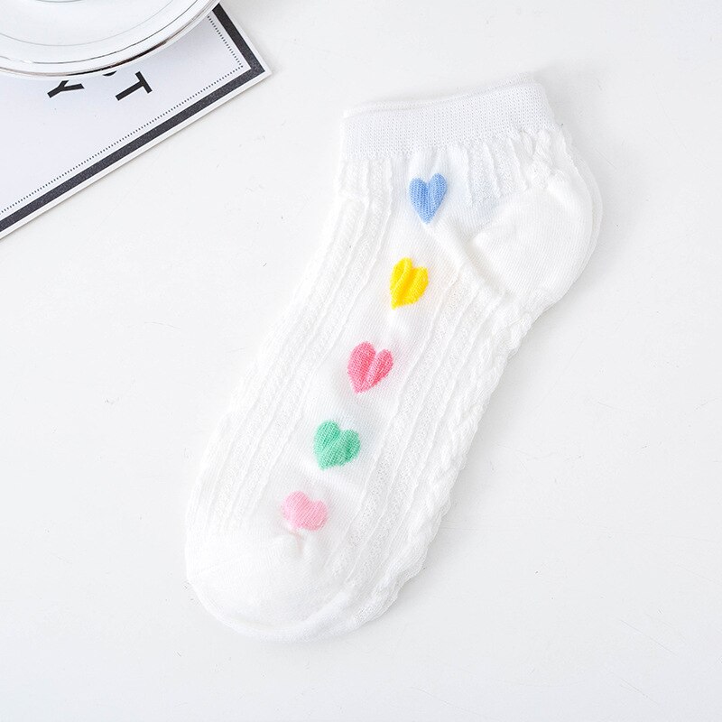1 par de novas meias de coração bonito feminino curto kawaii listrado estudante meias cor sólida vermelho coração meias esportivas socks socks socks socks: bai--love-duan