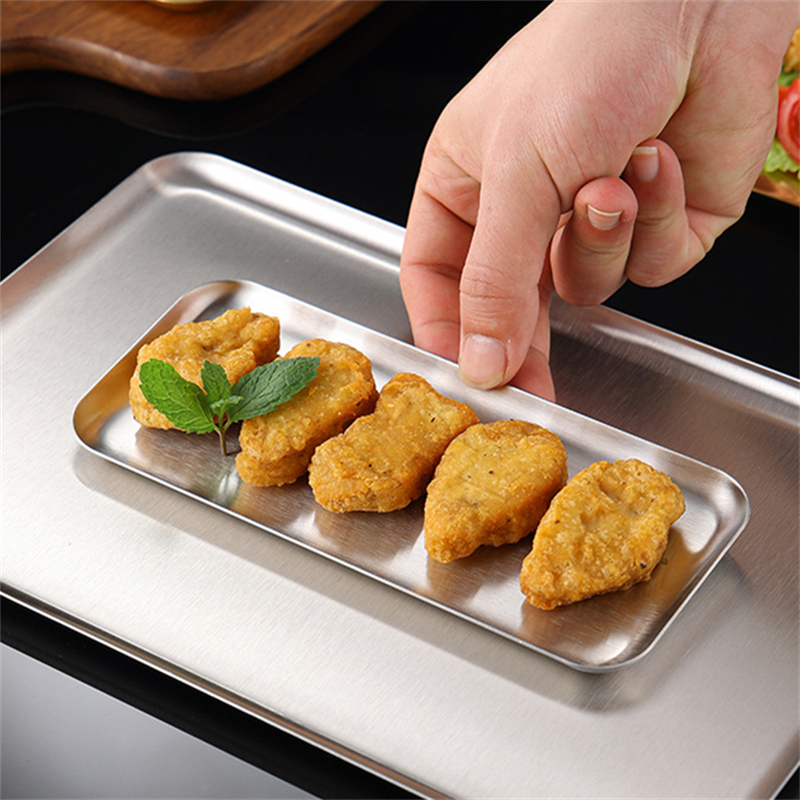 Silber Gold Edelstahl Servierteller Restaurant BBQ Spieße Sushi Tablett Großes flaches Tablett Lebensmittelaufbewahrungsplatten für sterben Küche