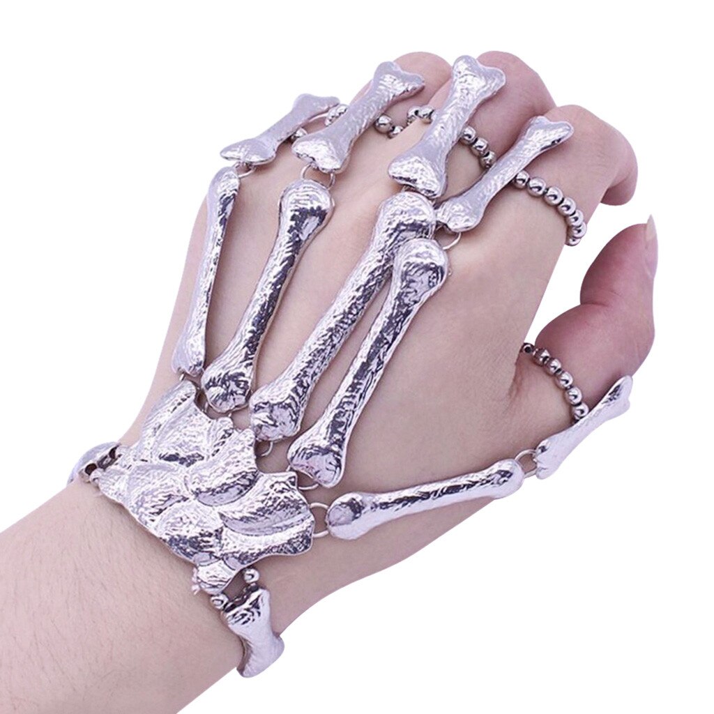 Gratis Struisvogel Zachte Handschoenen Womens Halloween Props Nachtclub Party Punk Vinger Armband Gothic Schedel Handschoen Mode Handschoenen