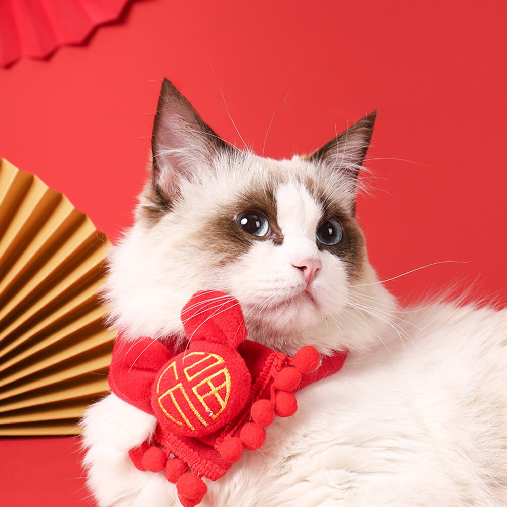 Écharpe pour animaux de compagnie, mignon, rouge, Style chinois du nouvel an, bavoir d&#39;hiver pour les réunions de famille et les fêtes du nouvel an