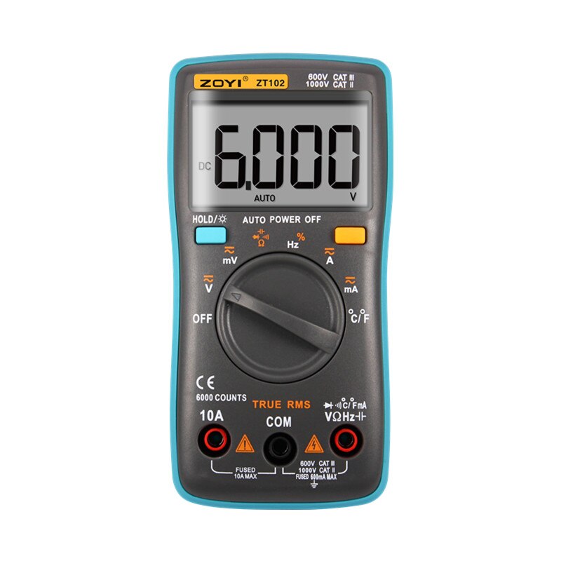 ZOYI ZT101/ZT102/ZT102A Digital Auto Range Portable Multimeter 6000 counts Backlight Ammeter Voltmeter Ohm: ZT102